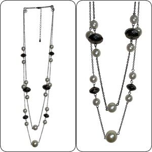 Necklace with white and charcoal to black beads
